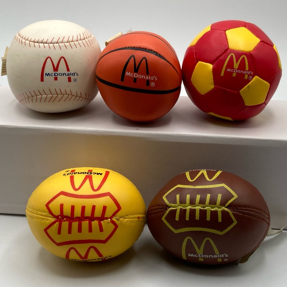 McDonald’s Sports Ball Happy Meal. Baseball, soccer, basketball, 2 footballs